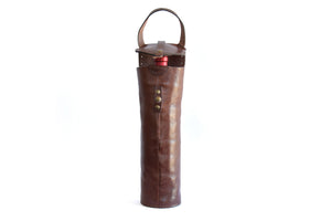 Italian Leather Wine Carrier - Vachetta Leathers - Walnut Brown Onyx Black