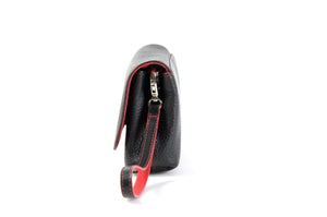 Handmade Italian Leather Clutch - Roma - Onyx Black - Lava Red Trim