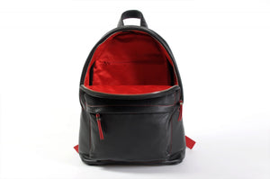 The Cortina Calf Leather Backpack - Onyx Black Lava Red Accents