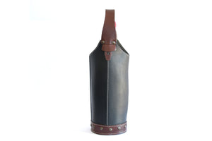 Italian Leather Wine Carrier - Vachetta Leathers - Walnut Brown Onyx Black