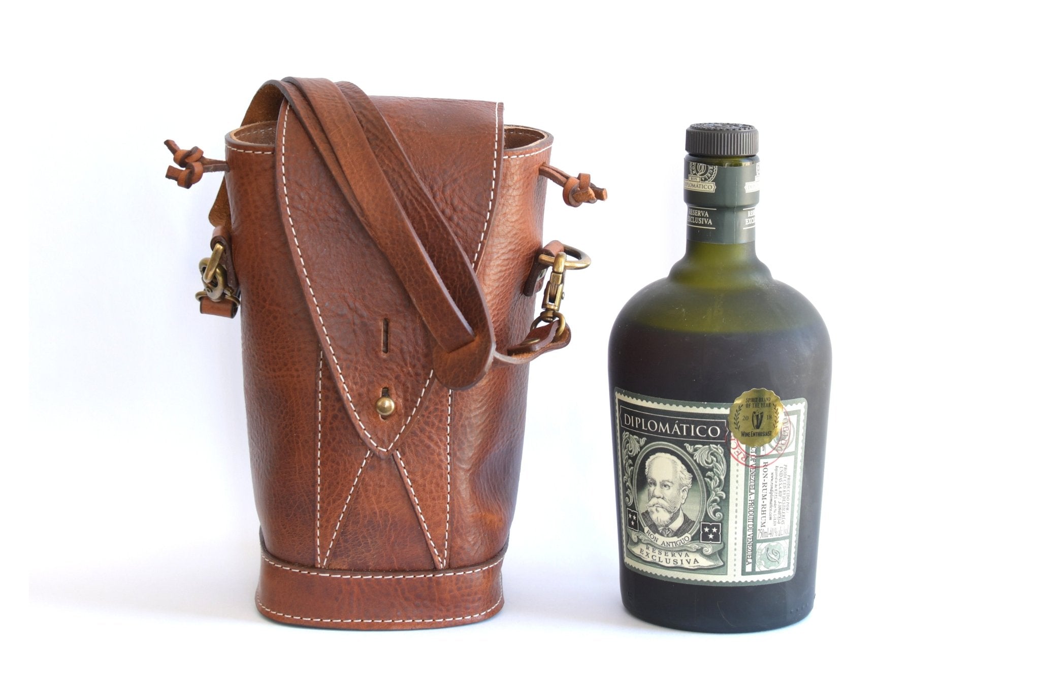 Italian Leather Wine Carrier - Leather Wine Case - Borlino