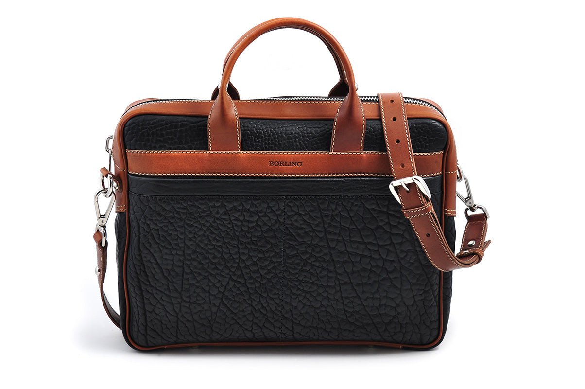 The Treviso Buffalo Leather Briefcase - Onyx with Terra - Borlino
