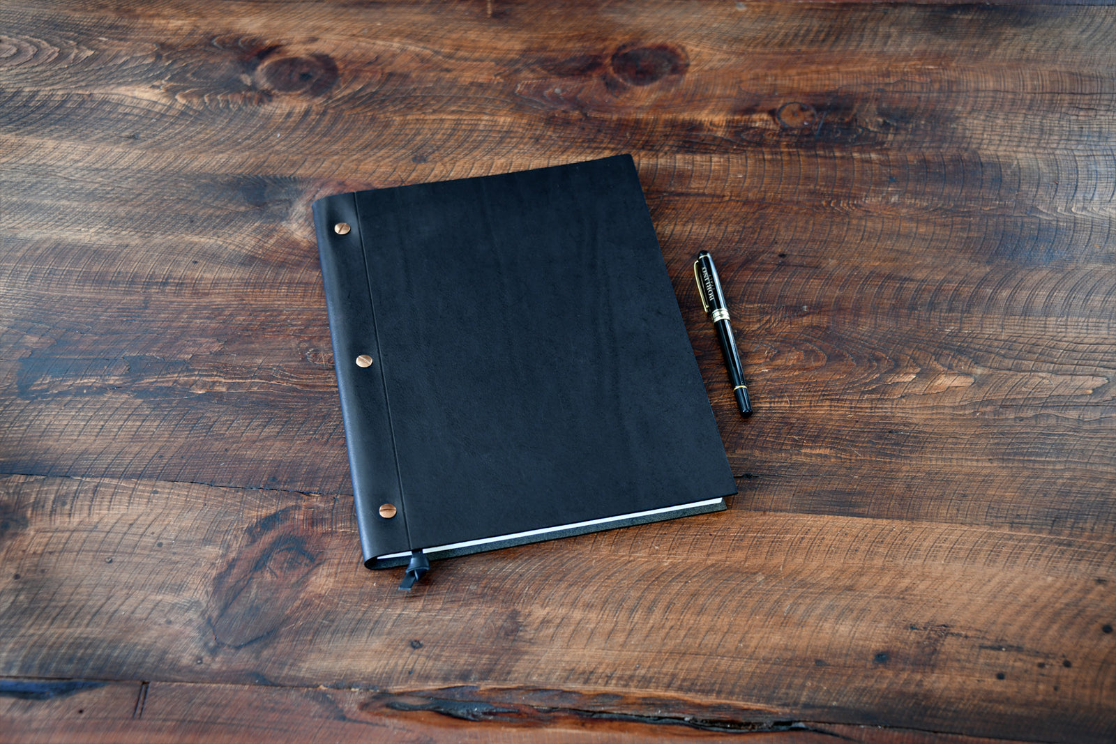 Large 3 - Screw Vachetta Leather Journal - Onyx Black - Borlino