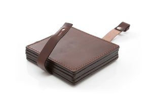 Italian Leather Drink Coasters - Walnut