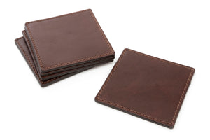 Italian Leather Drink Coasters - Walnut