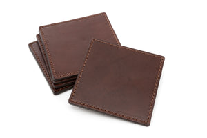 Italian Leather Drink Coasters - Walnut