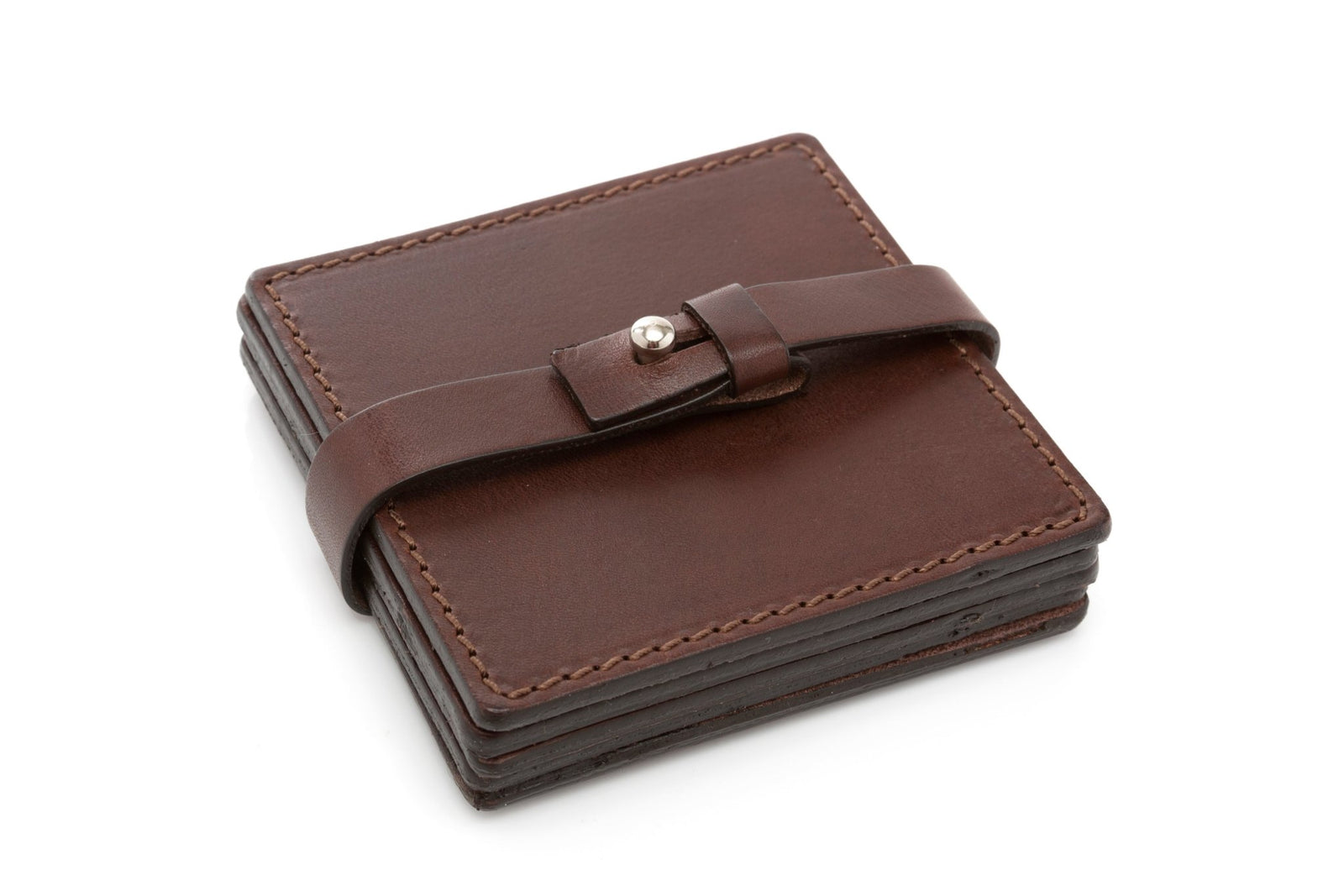 Italian Leather Drink Coasters - Walnut - Borlino