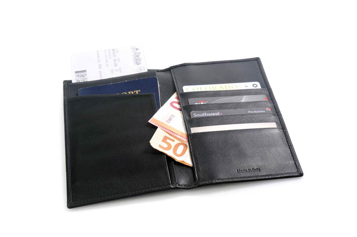 Leather Money Clip Wallet - Ostrich - Onyx Black - Borlino