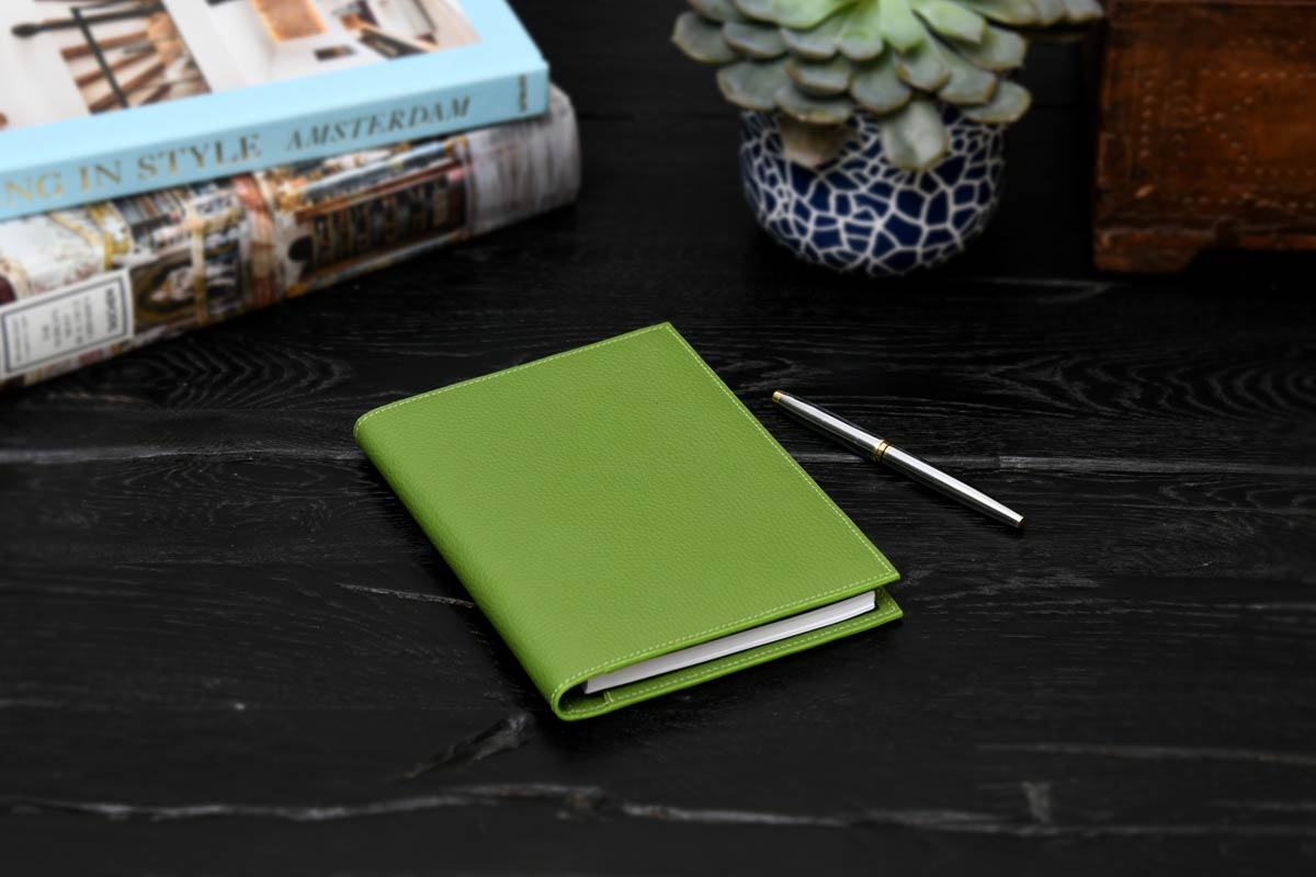 Pebble Calf Leather Medium - Size Padfolio - Lime - Borlino