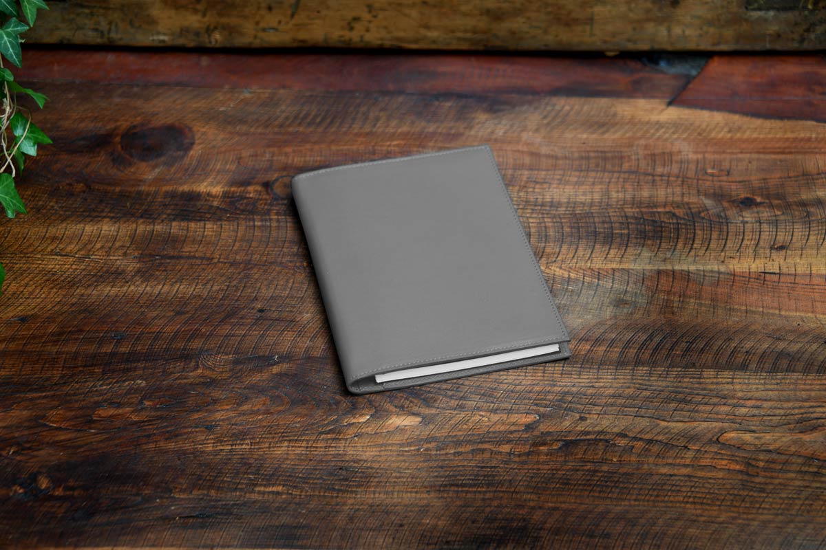 Smooth Calf Leather Medium - Size Padfolio - Pewter Grey - Borlino