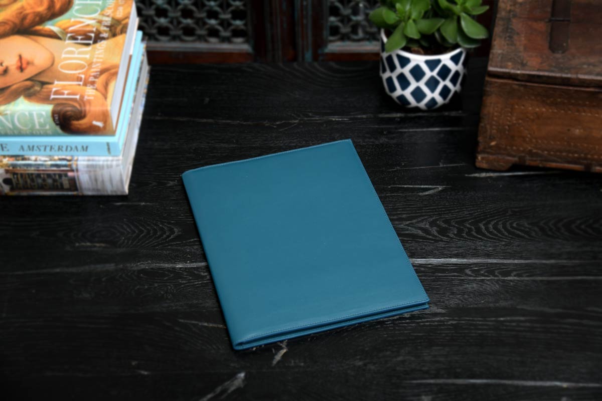 Smooth Calf Leather Executive Padfolio - Ocean Blue - Borlino