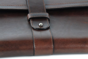 Italian Leather Post-Strap Brief Folio - Walnut