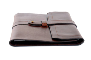Italian Leather Post-Strap Brief Folio - Walnut