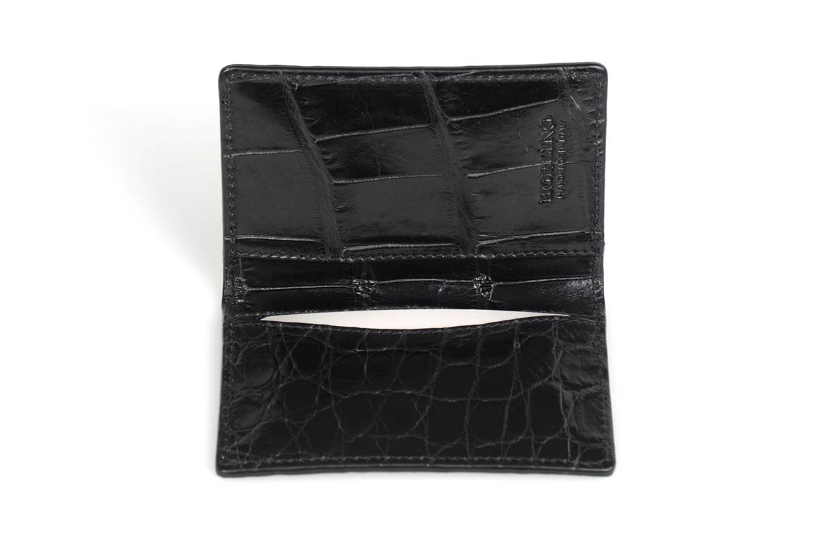 Leather Money Clip Wallet - Ostrich - Onyx Black - Borlino