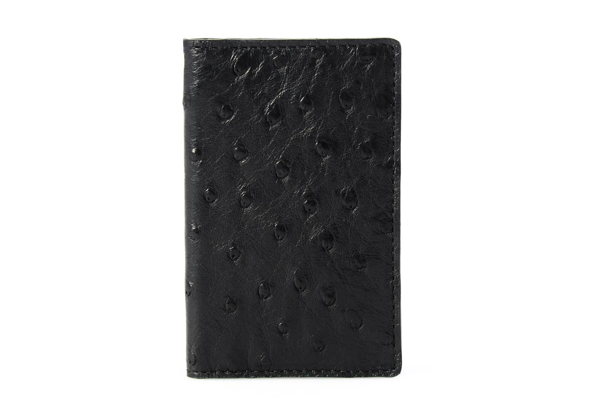 Leather Money Clip Wallet - Ostrich - Onyx Black - Borlino