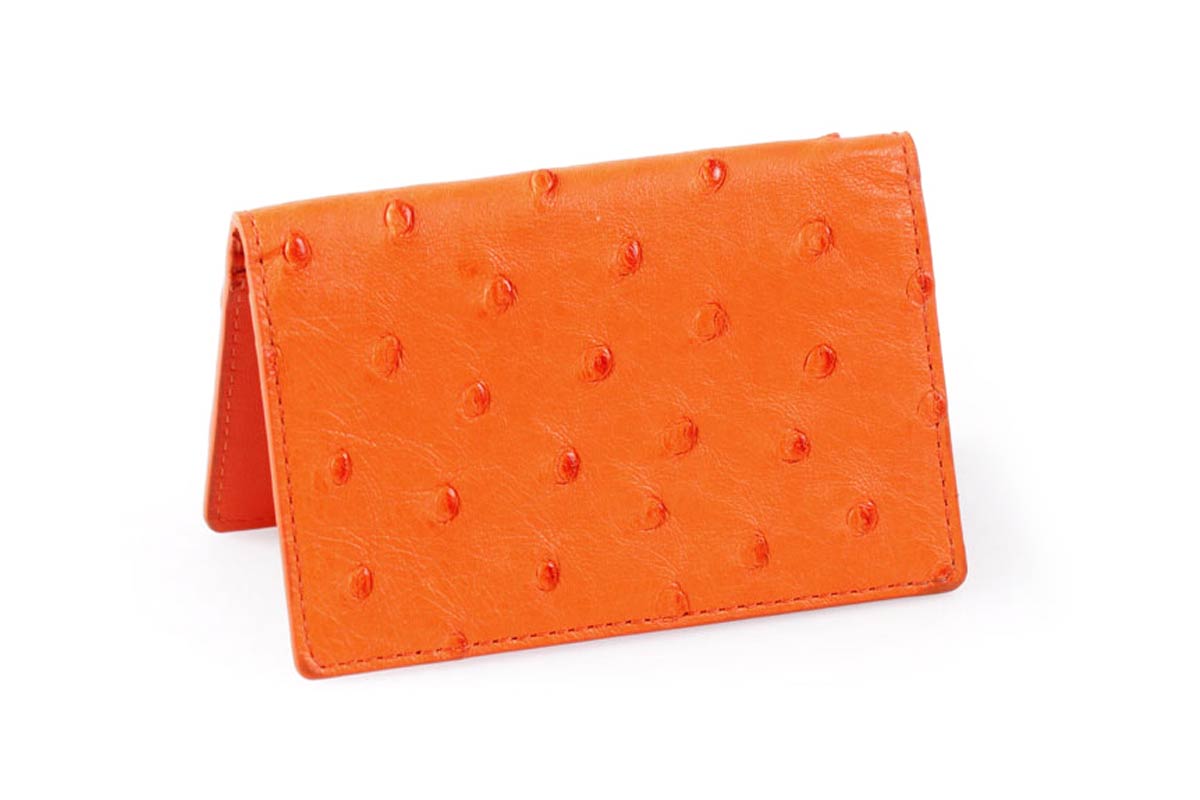 Ostrich Business Card / Credit Card Case - Tangerine - Borlino