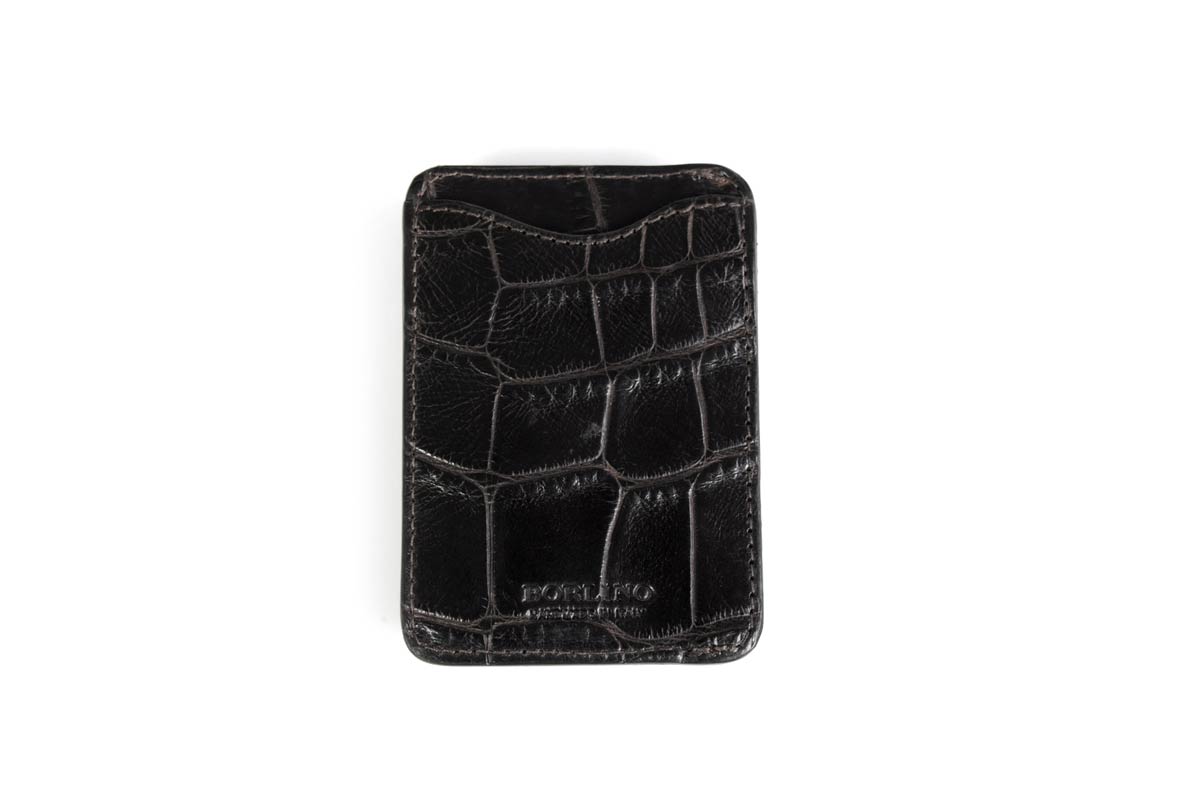 Leather Money Clip Wallet - Ostrich - Onyx Black - Borlino