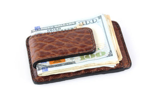 Leather Money Clip Wallet - Buffalo - Walnut Brown - Borlino