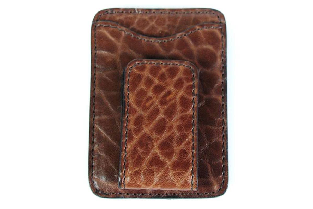 Leather Money Clip Wallet - Buffalo - Walnut Brown - Borlino