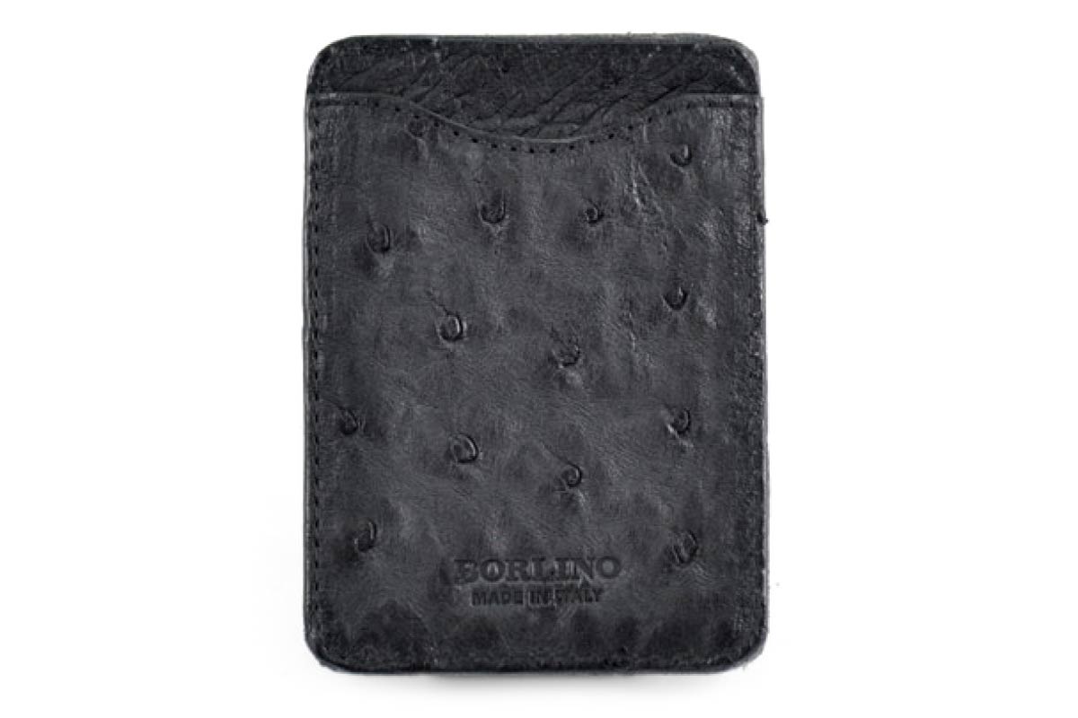 Leather Money Clip Wallet - Ostrich - Onyx Black