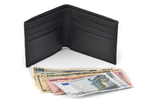 Men's Leather Bi - Fold Wallet - Buffalo & Calf Leathers - Onyx Black - Borlino
