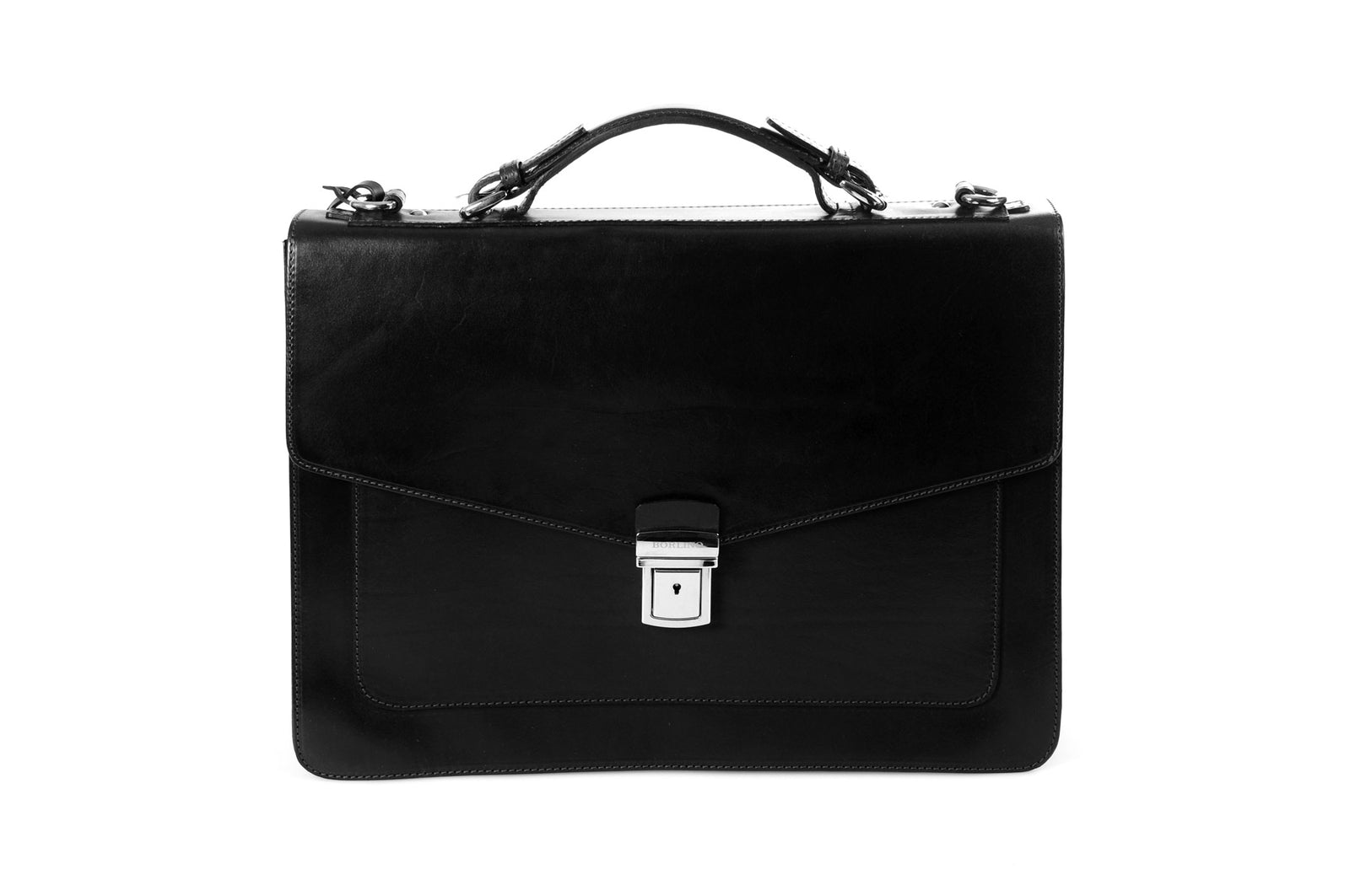 Italian Leather Briefcase - The Arrezo - Onyx Black - Borlino