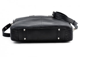 Buffalo Leather Briefcase - The Treviso - Onyx Black soft leather briefcase handmade in Italy by Borlino.