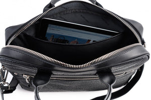 The Treviso Buffalo Leather Briefcase - Onyx Black - Borlino