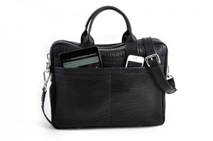 Buffalo Leather Briefcase - The Treviso - Onyx Black soft leather briefcase handmade in Italy by Borlino.