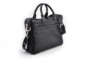 Buffalo Leather Briefcase - The Treviso - Onyx Black soft leather briefcase handmade in Italy by Borlino.