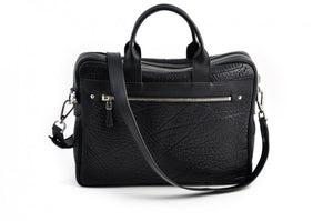 Buffalo Leather Briefcase - The Treviso - Onyx Black soft leather briefcase handmade in Italy by Borlino.