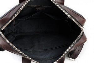 Buffalo Leather Briefcase - The Treviso - Onyx Black with Walnut Brown Trims soft leather briefcase handmade in Italy by Borlino.