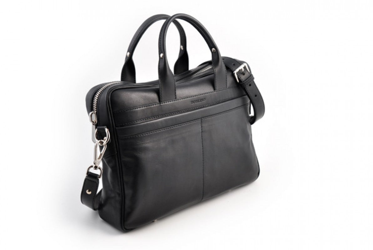 Soft Calf Leather Briefcase - Onyx Black by Borlino