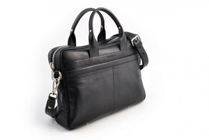 Calf Leather Briefcase - The Treviso - Onyx Black soft leather briefcase handmade in Italy by Borlino.