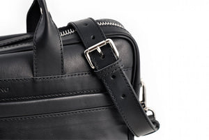 Calf Leather Briefcase - The Treviso - Onyx Black soft leather briefcase handmade in Italy by Borlino.