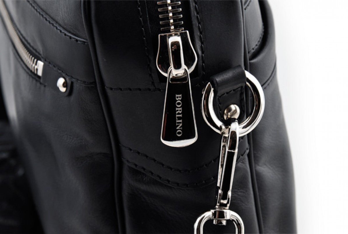 Soft Calf Leather Briefcase - Onyx Black by Borlino