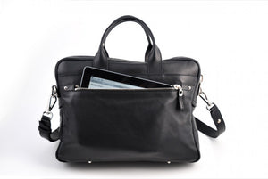 Calf Leather Briefcase - The Treviso - Onyx Black soft leather briefcase handmade in Italy by Borlino.
