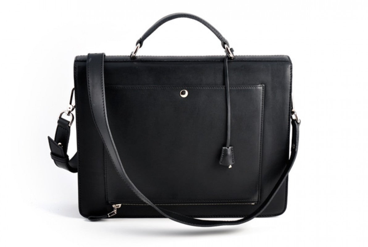Leather Briefcase - The Forza - Ultra Slim - Onyx Black - Borlino