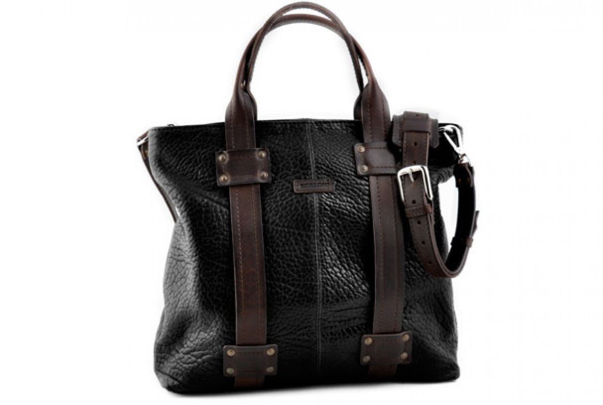 The Forli Buffalo Leather Tote - Onyx/Walnut - Borlino