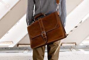 Leather Briefcase Handmade in Italy - This Classic briefcase is a double-gusset case designed for heavy loads. Guaranteed for life. 
