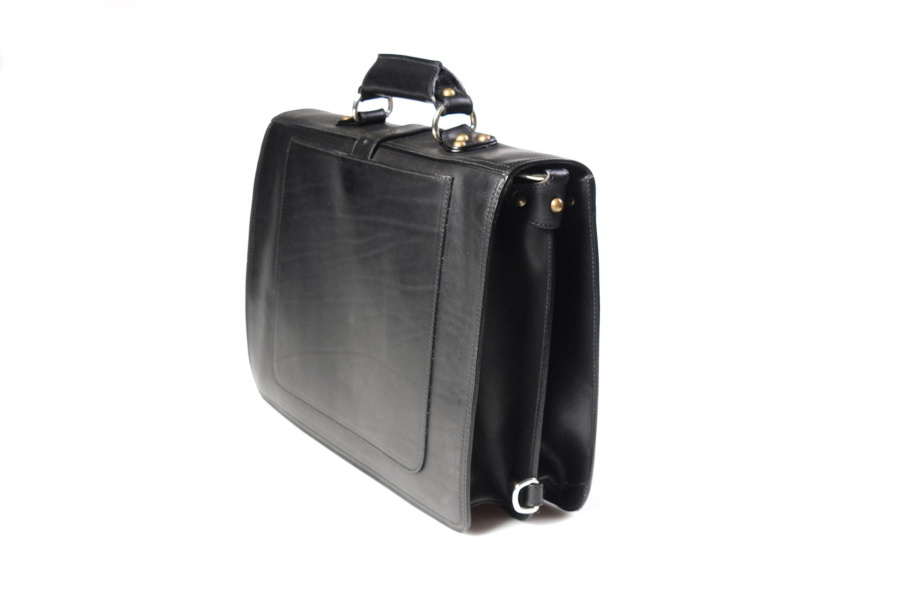 The Cesena Classic Vachetta Leather Briefcase - Onyx Black - Borlino