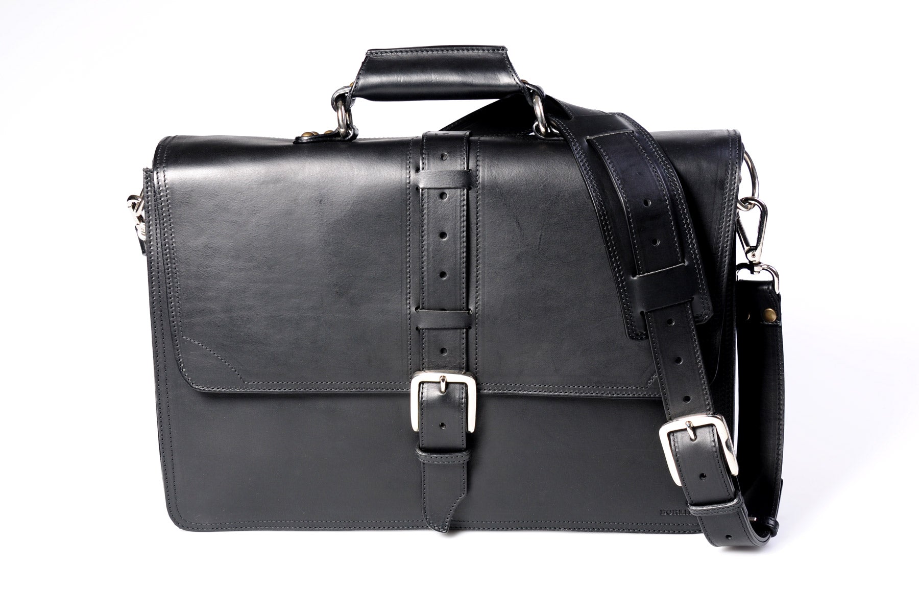 The Cesena Classic Vachetta Leather Briefcase - Onyx Black - Borlino