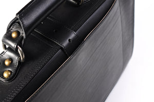 The Cesena Classic Vachetta Leather Briefcase - Onyx Black - Borlino