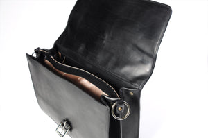 The Cesena Classic Vachetta Leather Briefcase - Onyx Black - Borlino