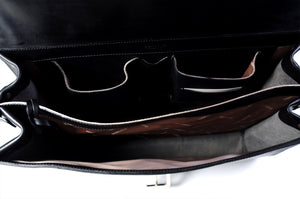 The Cesena Classic Vachetta Leather Briefcase - Onyx Black - Borlino