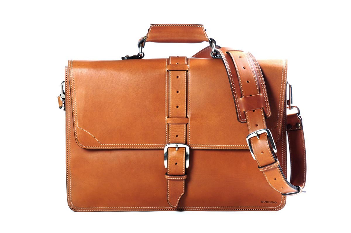 The Cesena Classic Vachetta Leather Briefcase - Terra Tan - Borlino
