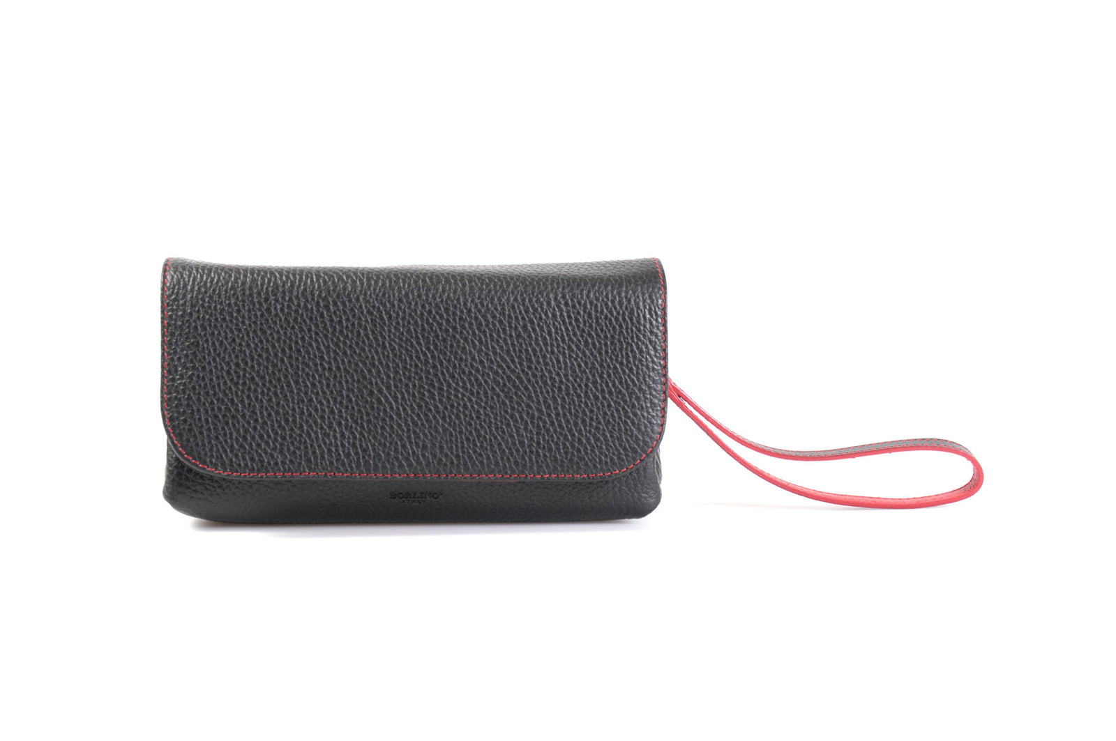 Handmade Italian Leather Clutch - Roma - Onyx Black - Lava Red Trim - Borlino