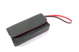 Clutch de cuero italiano hecho a mano - Roma - Negro ónix - Adornos en rojo lava