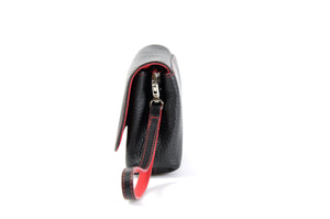 Clutch de cuero italiano hecho a mano - Roma - Negro ónix - Adornos en rojo lava
