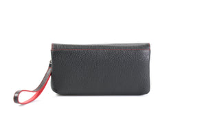 Clutch de cuero italiano hecho a mano - Roma - Negro ónix - Adornos en rojo lava
